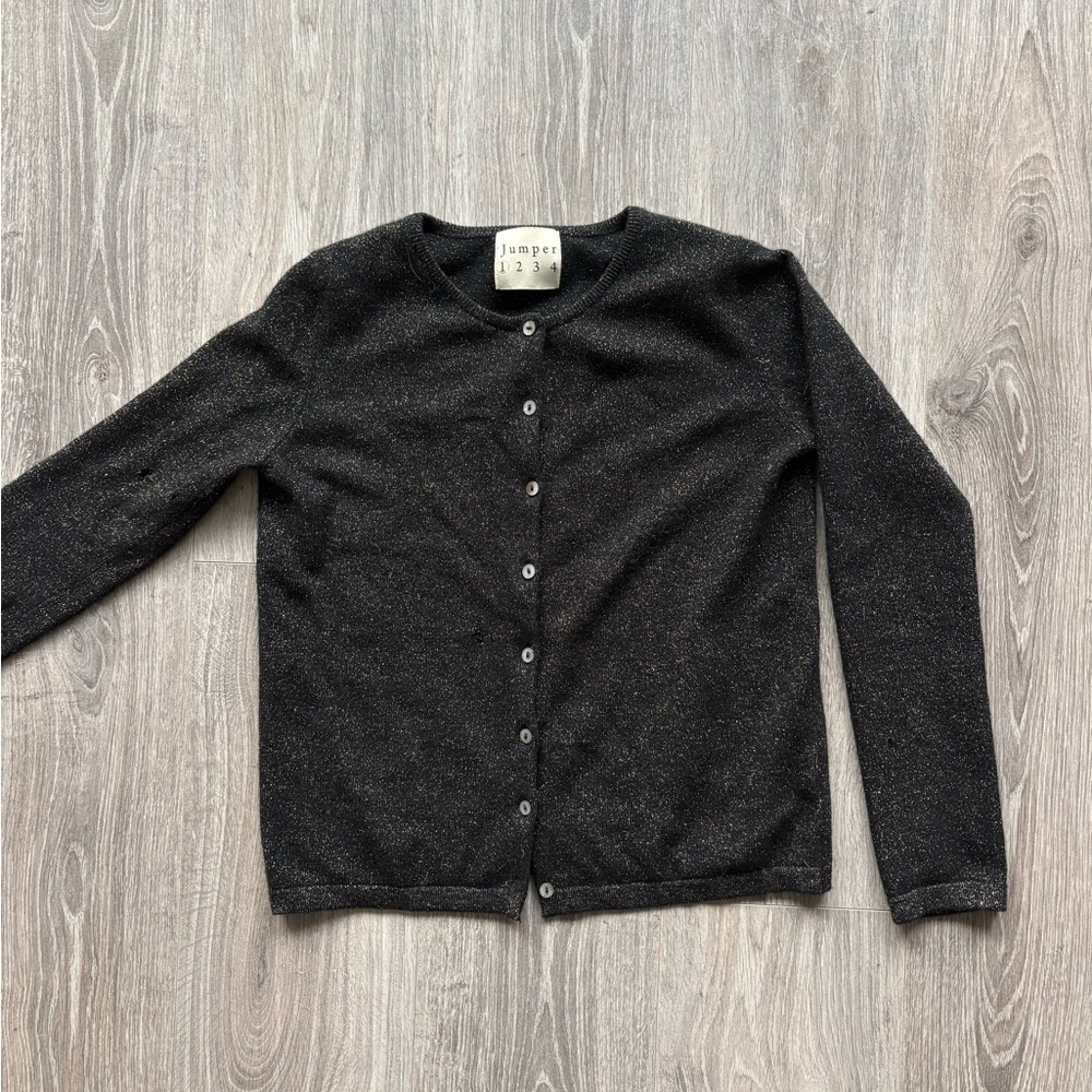 Jumper 1234 - 100% Cashmere Cardigan Black with Gold Sparkles